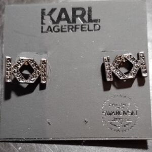 Karl Lagerfeld Geometric Double K Swarovski Jet Gunmetal Stud Earrings
